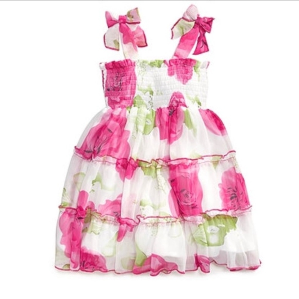 Blueberi Blvd. Baby Girls Pink Floral Chiffon Tiered Sundress 3-6 MO NWT